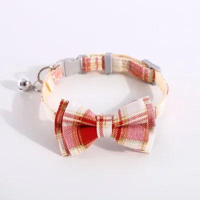 Cat Collar Breakaway with Cute Bow Tie and Bell Adjustable & Removable Plaid Dog Collar for Cats Kitty Kitten Small Medium Dogs