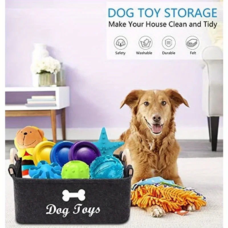 Stylish Felt Pet Toy Storage Basket - Durable Organizer for Cat & Dog Toys, Dirty Clothes, and Cleaning Supplies - Letter Print