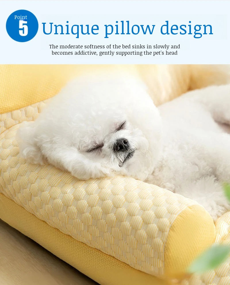 Pet Sofa Ice Doudou Backrest Big Eye Cushion Cool Feeling Cat Kennel Dog Kennel Cushion Breathable Removable and Washable Sofa