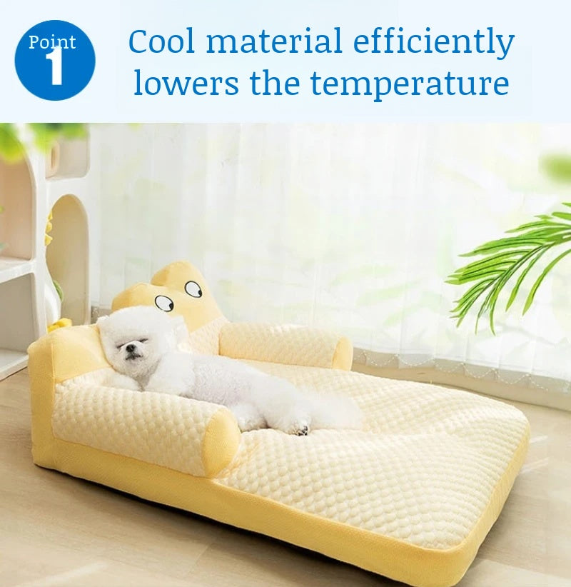 Pet Sofa Ice Doudou Backrest Big Eye Cushion Cool Feeling Cat Kennel Dog Kennel Cushion Breathable Removable and Washable Sofa