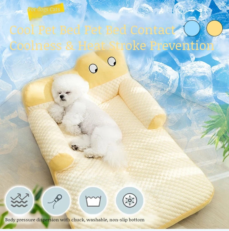 Pet Sofa Ice Doudou Backrest Big Eye Cushion Cool Feeling Cat Kennel Dog Kennel Cushion Breathable Removable and Washable Sofa
