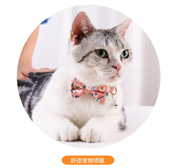 Cat Collar Breakaway with Cute Bow Tie and Bell  Adjustable & Removable Plaid Dog Collar for Cats Kitty Kitten Small Medium Dogs