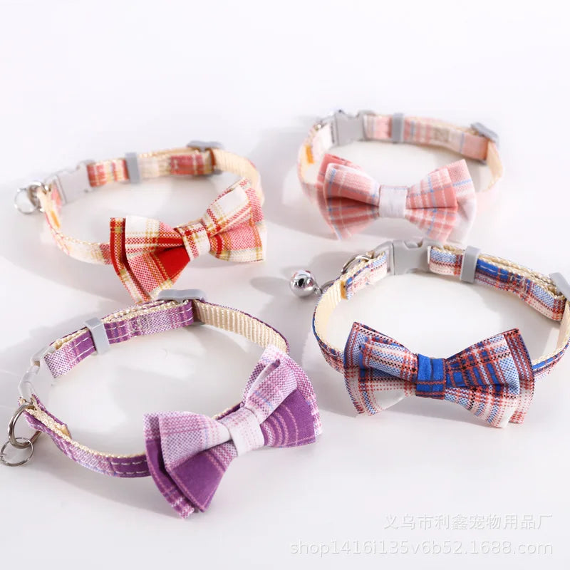 Cat Collar Breakaway with Cute Bow Tie and Bell  Adjustable & Removable Plaid Dog Collar for Cats Kitty Kitten Small Medium Dogs