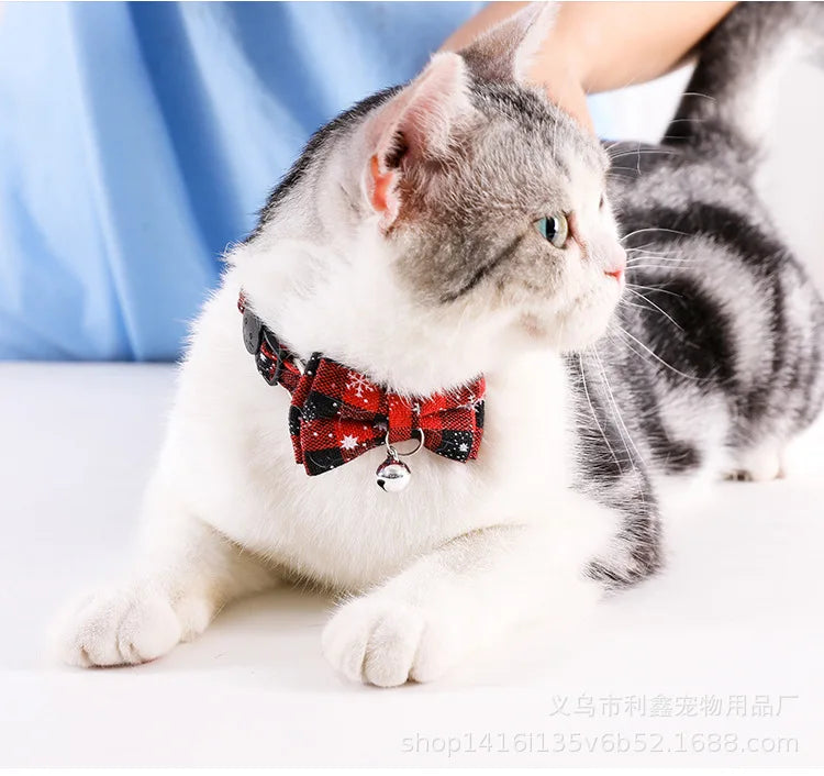 Cat Collar Breakaway with Cute Bow Tie and Bell  Adjustable & Removable Plaid Dog Collar for Cats Kitty Kitten Small Medium Dogs