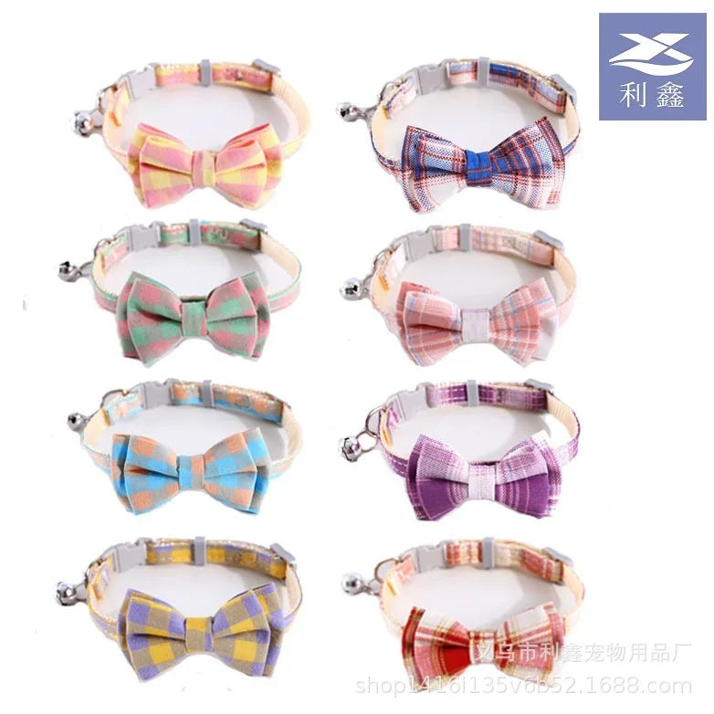 Cat Collar Breakaway with Cute Bow Tie and Bell  Adjustable & Removable Plaid Dog Collar for Cats Kitty Kitten Small Medium Dogs