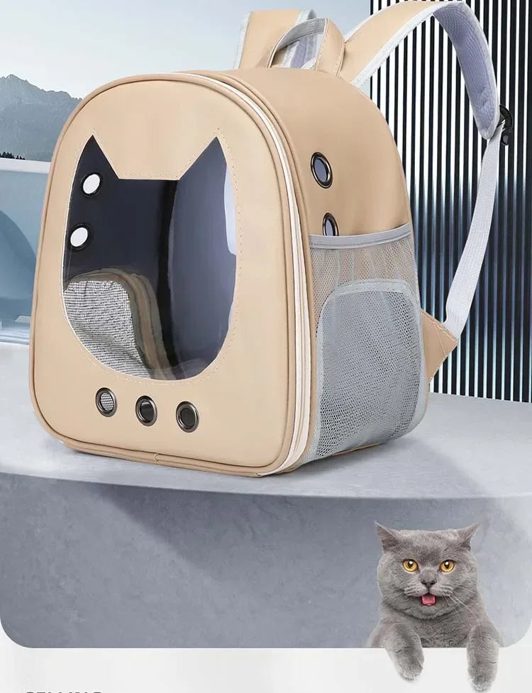 Pet Supplies Cat Carrier Bag PU Portable Travel Outdoor Backpack for Cat Small Dogs Transparent Breathable Carrying Shoulder Bag