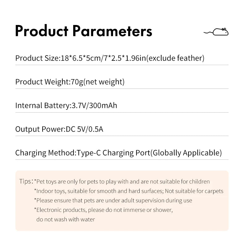 Rechargeable Motion Mouse Cat Toy for Kitten Mouse Sound Moving Mouse Cat Toys Interactive Cat Toy Sound Mouse Cat toy