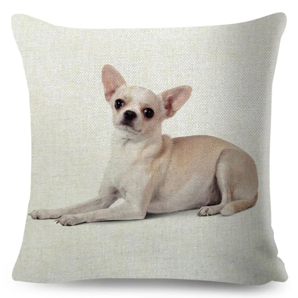 Cute Little Dog Chihuahua Cushion Cover Decor Lovely Pet Animal Pillowcase Polyester Throw Pillow Case for Sofa Home Car 45x45cm