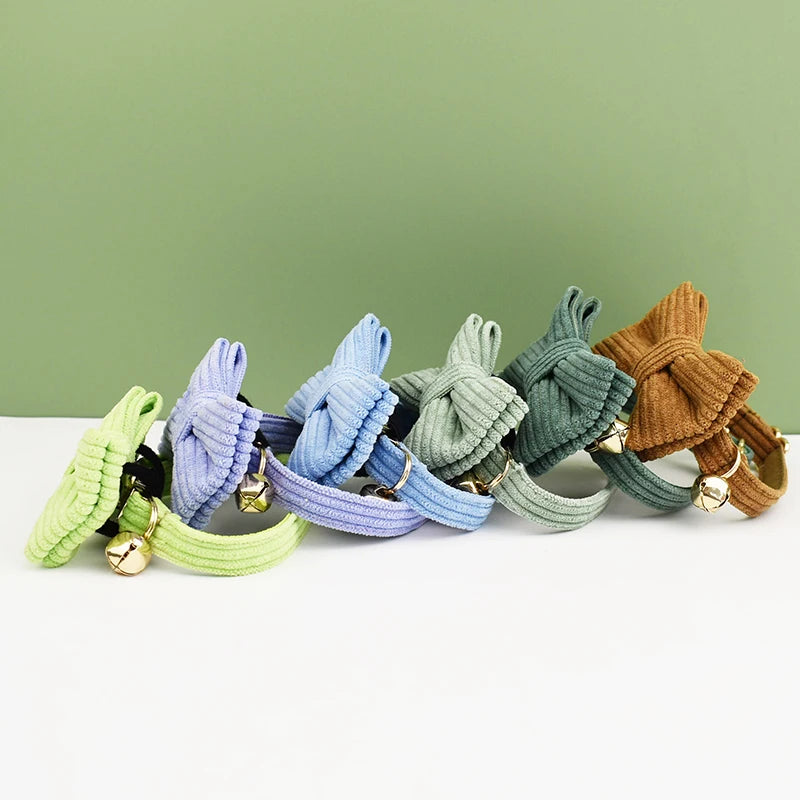 Corduroy Cat Collar with Name Plate Bell Bow Tie Personalized Custom Engraved Cat Collars for Cats