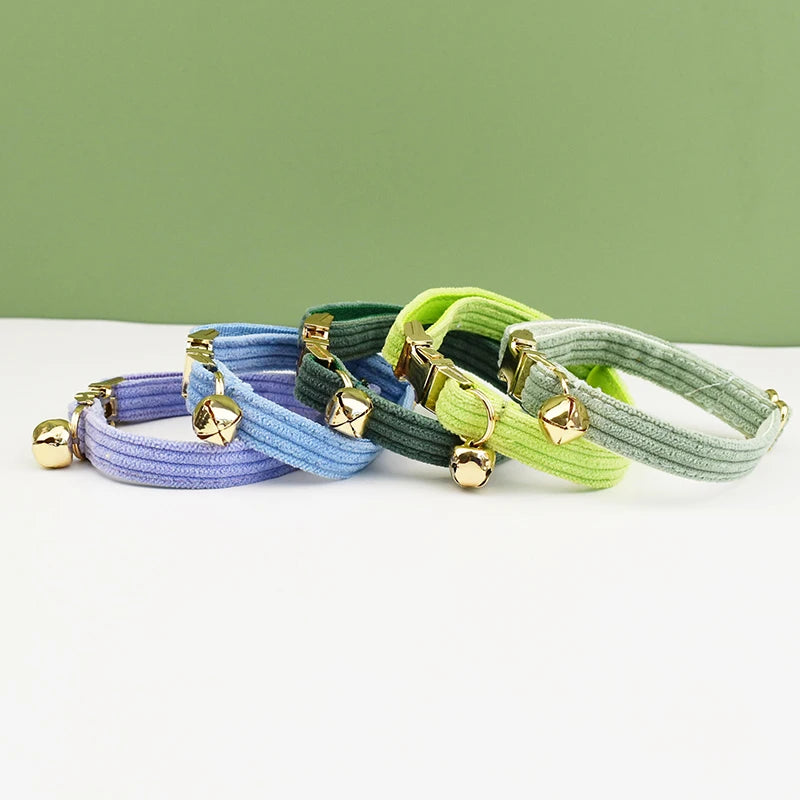 Corduroy Cat Collar with Name Plate Bell Bow Tie Personalized Custom Engraved Cat Collars for Cats