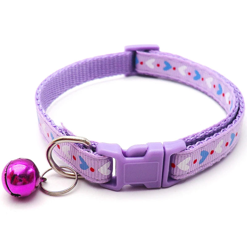Cat Collar Colorful Cartoon Print Cats Puppy Collar with Bells Adjustable Nylon Buckle Collars Pets Dogs Neck Cat Accessories