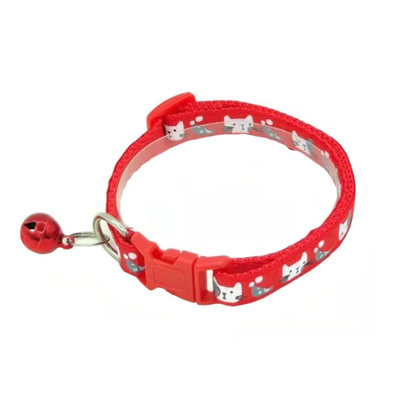 Cat Collar Colorful Cartoon Print Cats Puppy Collar with Bells Adjustable Nylon Buckle Collars Pets Dogs Neck Cat Accessories