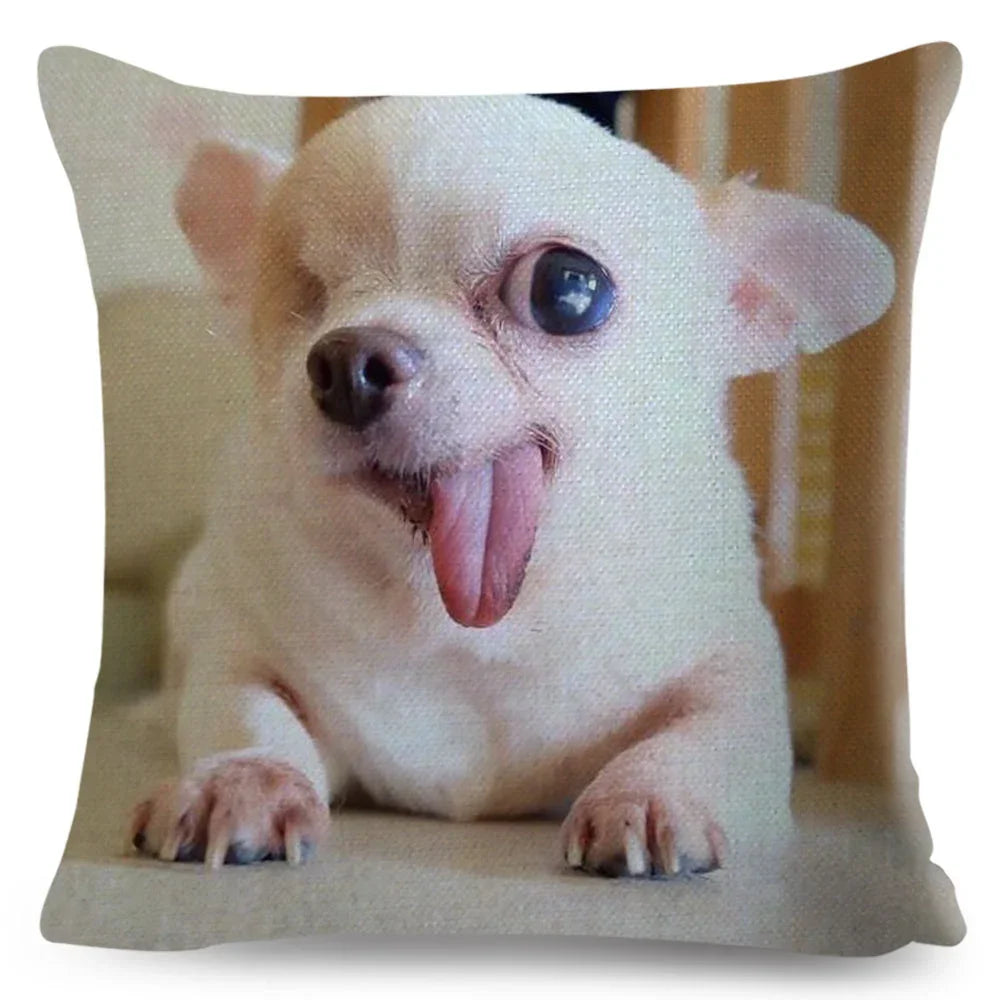 Cute Little Dog Chihuahua Cushion Cover Decor Lovely Pet Animal Pillowcase Polyester Throw Pillow Case for Sofa Home Car 45x45cm