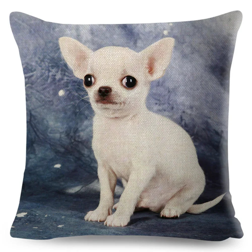 Cute Little Dog Chihuahua Cushion Cover Decor Lovely Pet Animal Pillowcase Polyester Throw Pillow Case for Sofa Home Car 45x45cm