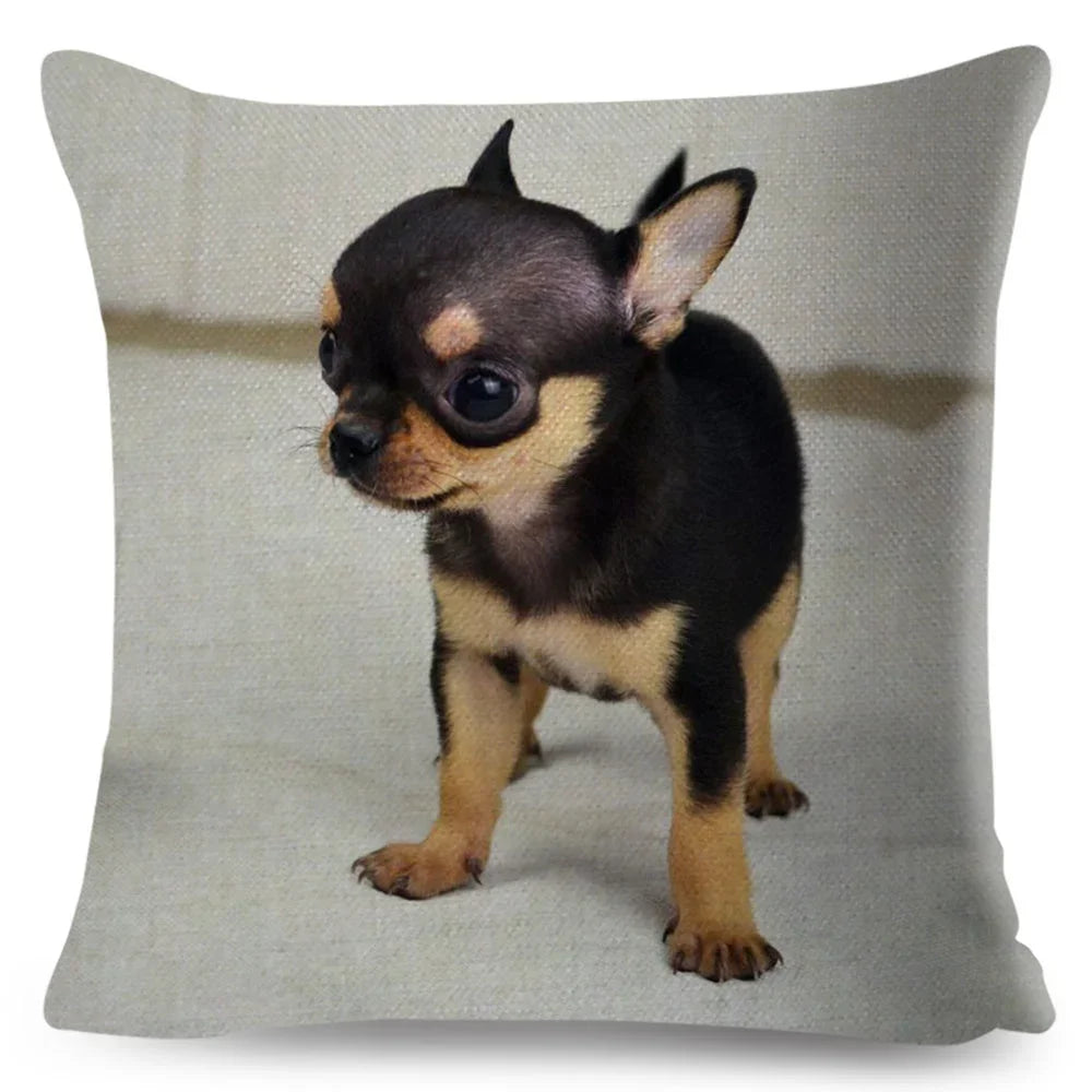 Cute Little Dog Chihuahua Cushion Cover Decor Lovely Pet Animal Pillowcase Polyester Throw Pillow Case for Sofa Home Car 45x45cm