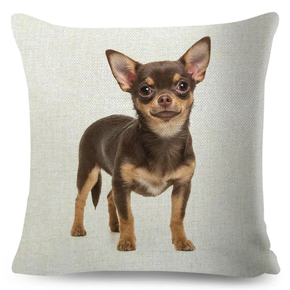 Cute Little Dog Chihuahua Cushion Cover Decor Lovely Pet Animal Pillowcase Polyester Throw Pillow Case for Sofa Home Car 45x45cm