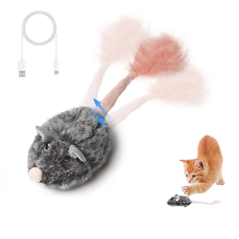Rechargeable Motion Mouse Cat Toy for Kitten Mouse Sound Moving Mouse Cat Toys Interactive Cat Toy Sound Mouse Cat toy