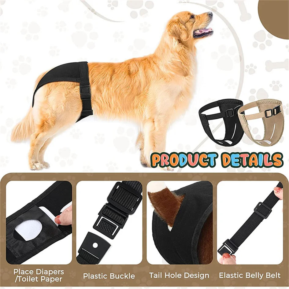 Female Dog Panties Adjustable Pet in Heat Menstrual Sanitary Physiological Pants Reusable Diapers for Small Medium Large Dogs