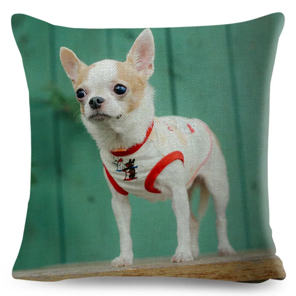 Cute Little Dog Chihuahua Cushion Cover Decor Lovely Pet Animal Pillowcase Polyester Throw Pillow Case for Sofa Home Car 45x45cm