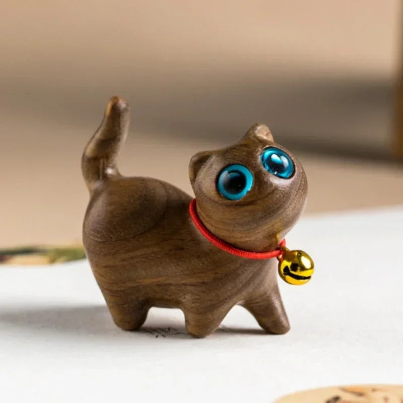 Cute Small Wooden Cats Figurine Handmade Carving Cats Home Decoration Figurine Gift Cats Accessories Decoration Crafts Figurines