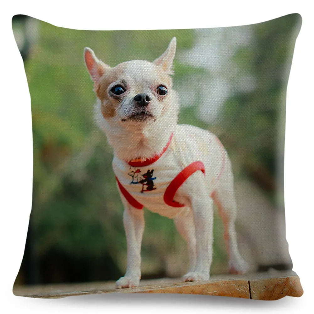 Cute Little Dog Chihuahua Cushion Cover Decor Lovely Pet Animal Pillowcase Polyester Throw Pillow Case for Sofa Home Car 45x45cm