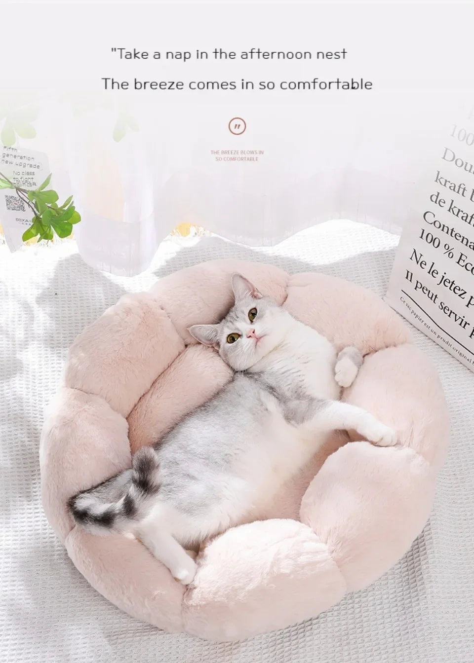 40CM Flower Soft Cat Bed Comfortable Sleep Pet Bed Cat Sleeping Mat Long Plush Dogs Basket Cushion Cat Mat Animals Sleeping Sofa