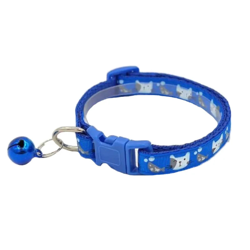 Cat Collar Colorful Cartoon Print Cats Puppy Collar with Bells Adjustable Nylon Buckle Collars Pets Dogs Neck Cat Accessories