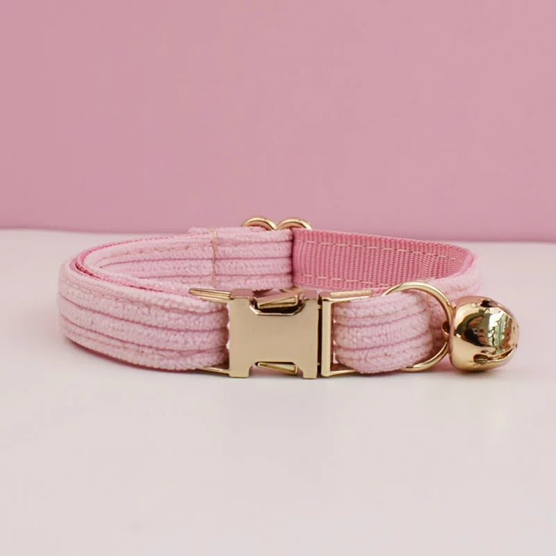 Corduroy Cat Collar with Name Plate Bell Bow Tie Personalized Custom Engraved Cat Collars for Cats