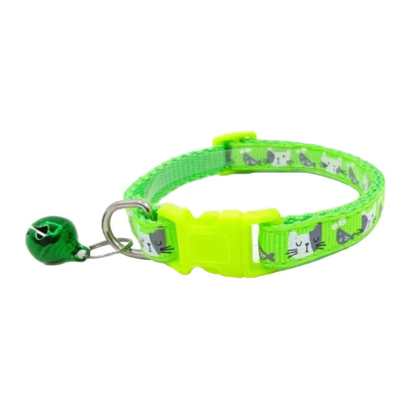 Cat Collar Colorful Cartoon Print Cats Puppy Collar with Bells Adjustable Nylon Buckle Collars Pets Dogs Neck Cat Accessories
