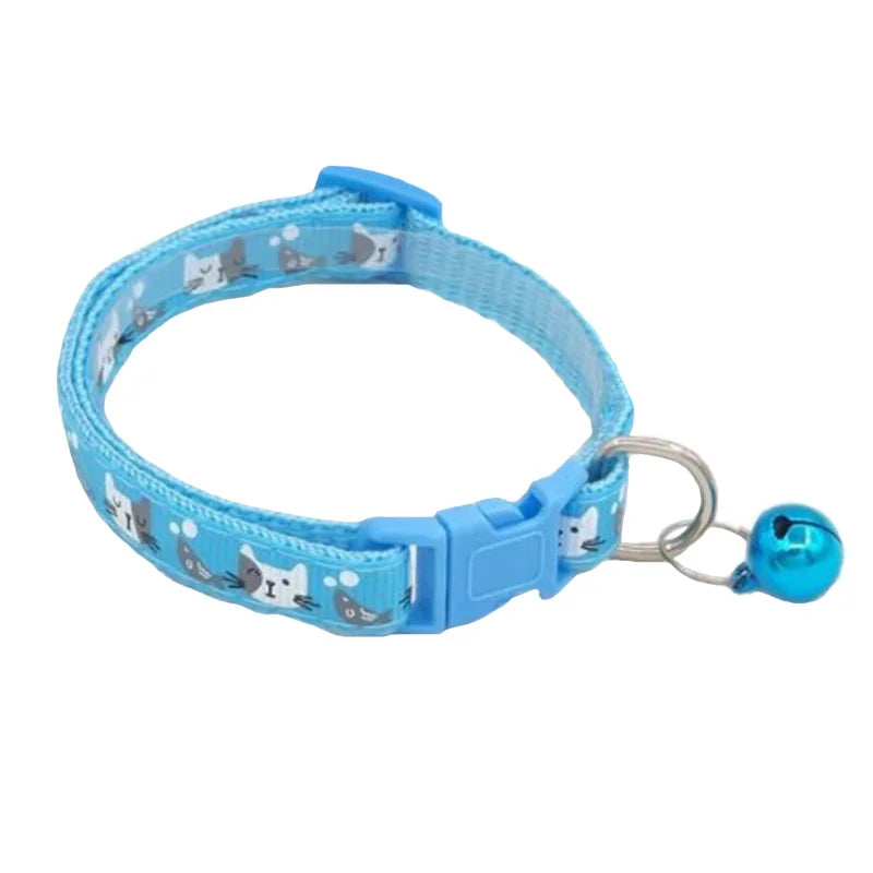 Cat Collar Colorful Cartoon Print Cats Puppy Collar with Bells Adjustable Nylon Buckle Collars Pets Dogs Neck Cat Accessories