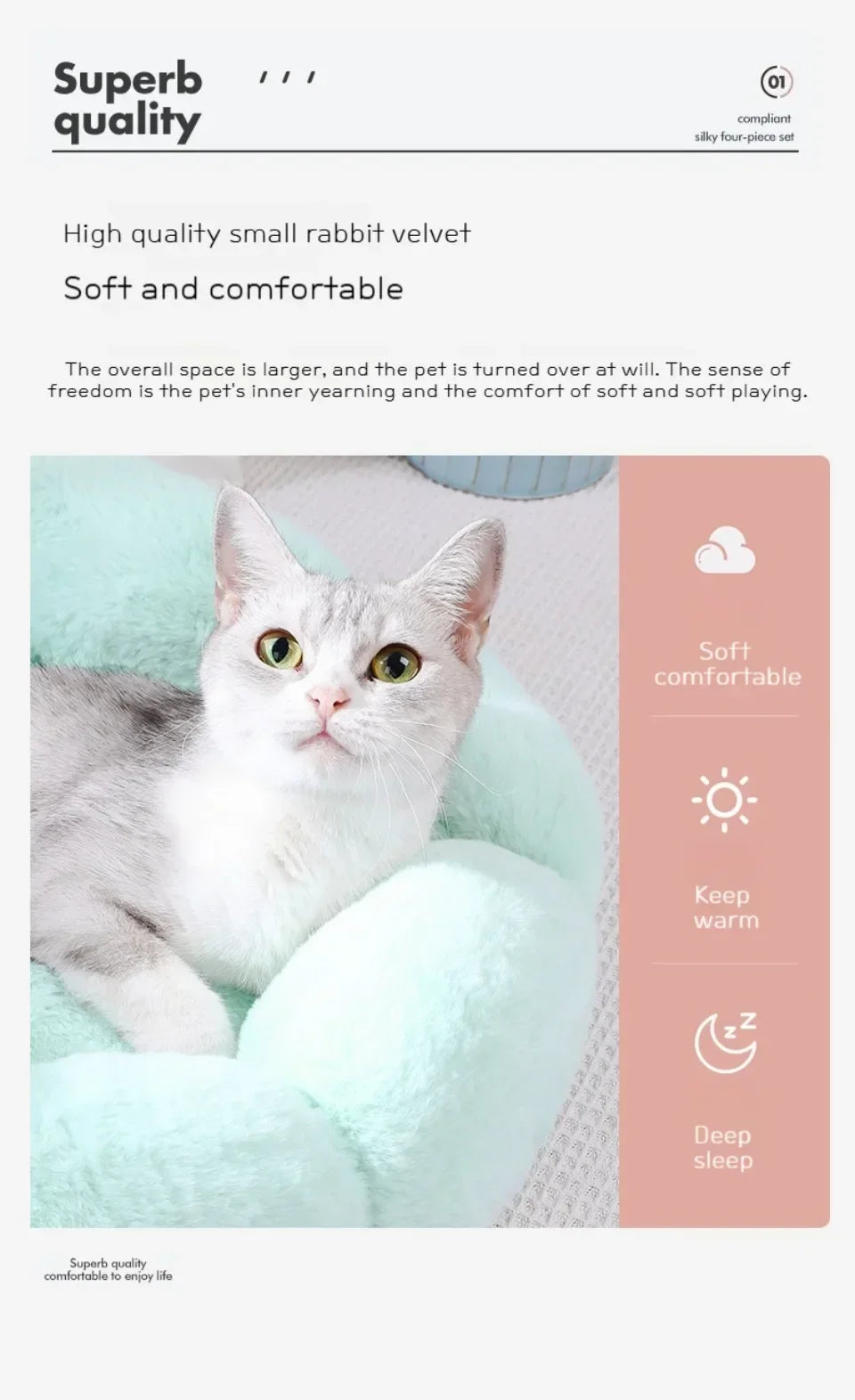 40CM Flower Soft Cat Bed Comfortable Sleep Pet Bed Cat Sleeping Mat Long Plush Dogs Basket Cushion Cat Mat Animals Sleeping Sofa