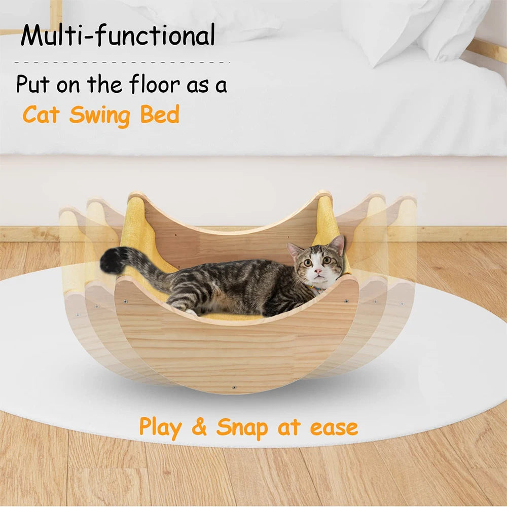 Cat Shelf Wall Hammock Climbing Shelves Moon Shaped And Perches Ladder Solid Wood Steps For Activity Indoor Cats Wall Furniture