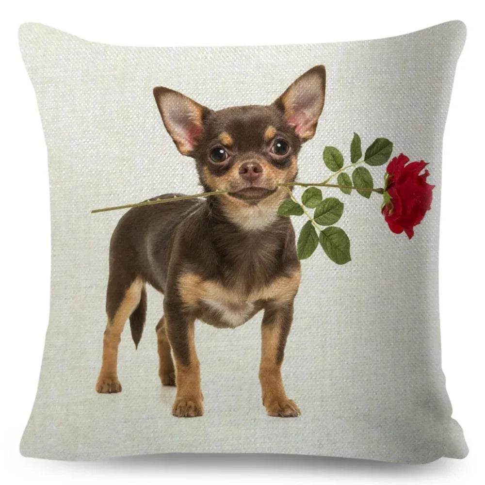 Cute Little Dog Chihuahua Cushion Cover Decor Lovely Pet Animal Pillowcase Polyester Throw Pillow Case for Sofa Home Car 45x45cm