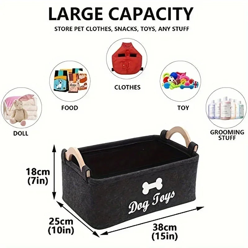 Stylish Felt Pet Toy Storage Basket - Durable Organizer for Cat & Dog Toys, Dirty Clothes, and Cleaning Supplies - Letter Print