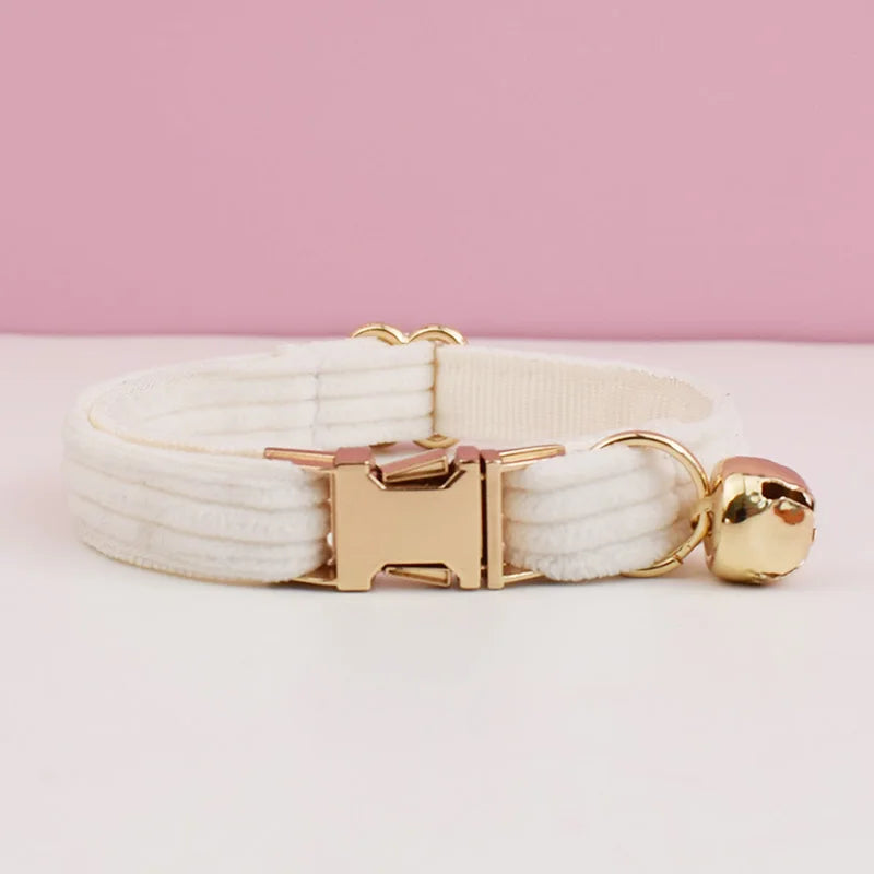 Corduroy Cat Collar with Name Plate Bell Bow Tie Personalized Custom Engraved Cat Collars for Cats