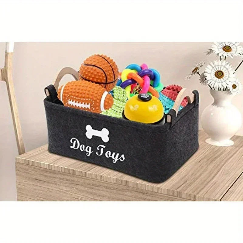 Stylish Felt Pet Toy Storage Basket - Durable Organizer for Cat & Dog Toys, Dirty Clothes, and Cleaning Supplies - Letter Print