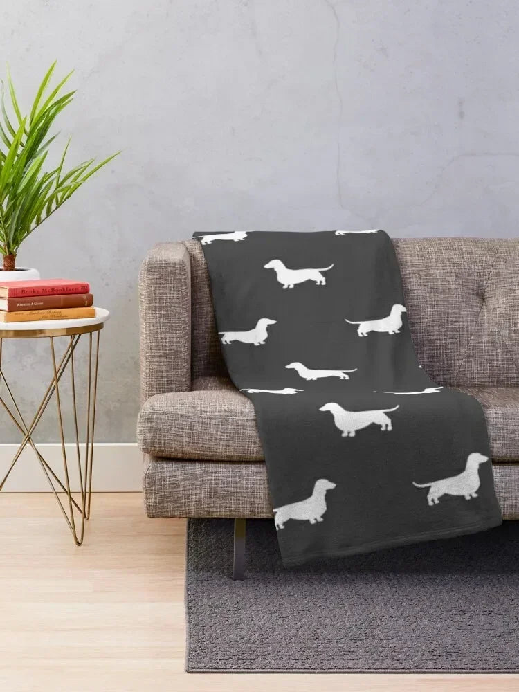 Dachshund Silhouette(s) | Wiener Dog | Smooth Coated Doxie Throw Blanket Warm Vintage blankets ands Blankets