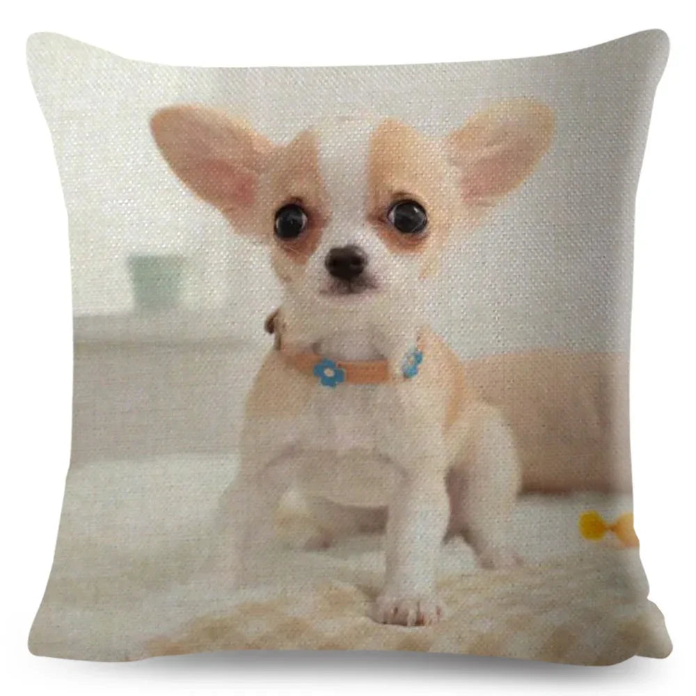 Cute Little Dog Chihuahua Cushion Cover Decor Lovely Pet Animal Pillowcase Polyester Throw Pillow Case for Sofa Home Car 45x45cm