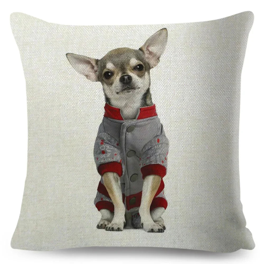 Cute Little Dog Chihuahua Cushion Cover Decor Lovely Pet Animal Pillowcase Polyester Throw Pillow Case for Sofa Home Car 45x45cm