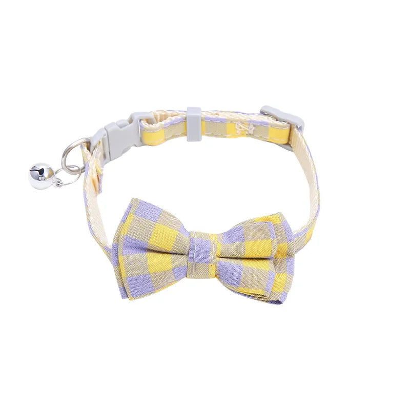 Cat Collar Breakaway with Cute Bow Tie and Bell  Adjustable & Removable Plaid Dog Collar for Cats Kitty Kitten Small Medium Dogs