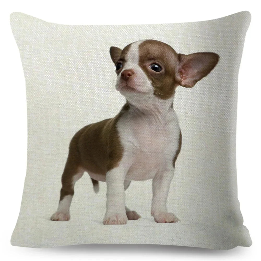Cute Little Dog Chihuahua Cushion Cover Decor Lovely Pet Animal Pillowcase Polyester Throw Pillow Case for Sofa Home Car 45x45cm
