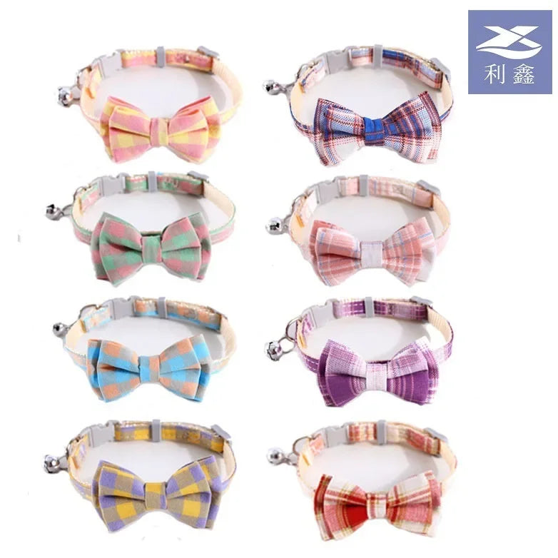 Cat Collar Breakaway with Cute Bow Tie and Bell  Adjustable & Removable Plaid Dog Collar for Cats Kitty Kitten Small Medium Dogs