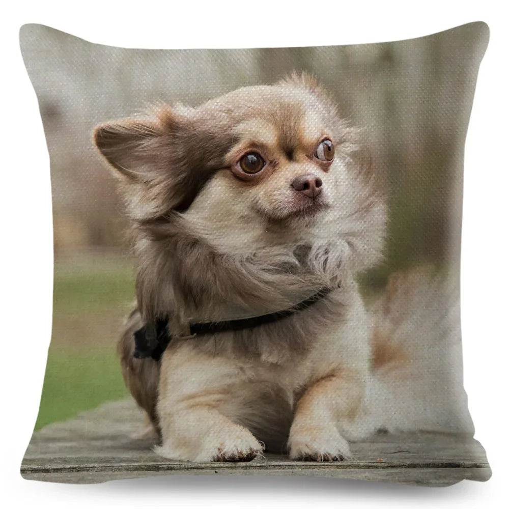 Cute Little Dog Chihuahua Cushion Cover Decor Lovely Pet Animal Pillowcase Polyester Throw Pillow Case for Sofa Home Car 45x45cm