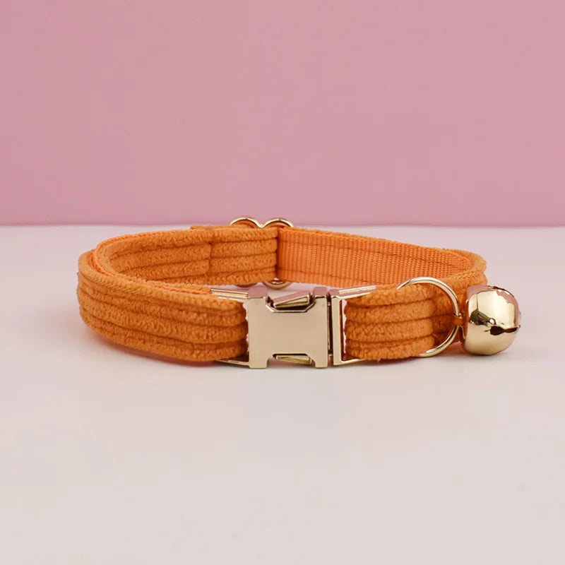 Corduroy Cat Collar with Name Plate Bell Bow Tie Personalized Custom Engraved Cat Collars for Cats