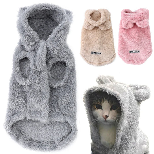 Winter Warm Cat Hoodie Cute Cozy Pet Outfits Rabbit Ears Pets Clothes For Small Medium Dogs Cats Puppy Kitty Soft Sphynx Coat
