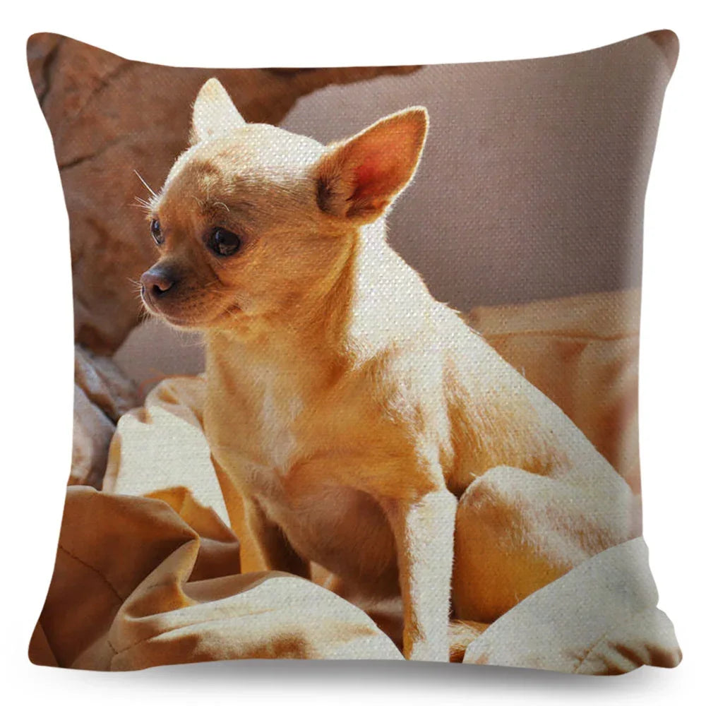 Cute Little Dog Chihuahua Cushion Cover Decor Lovely Pet Animal Pillowcase Polyester Throw Pillow Case for Sofa Home Car 45x45cm
