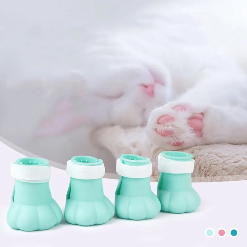 4Pcs/Set Pet Dog Cat Foot Cover Shoes Anti Slip Cat Shoe Rubber Boots for Anti Slip Scratch Prevention Dogs Cats Foot Cover