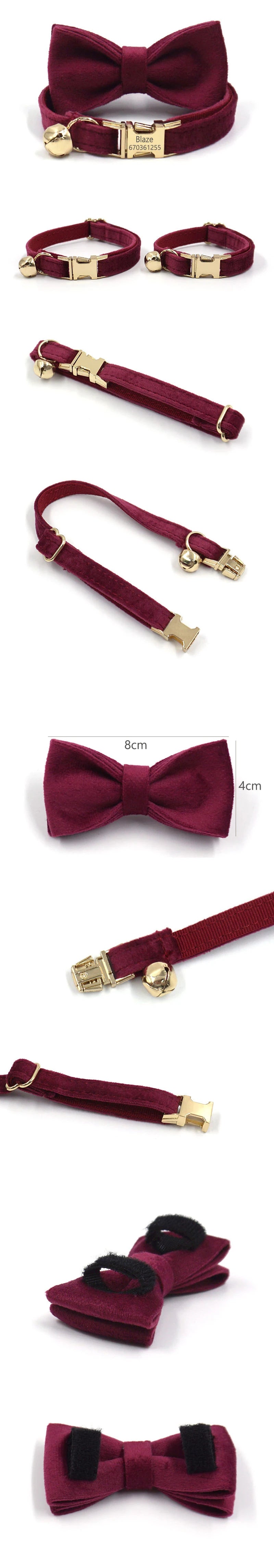 Personalized Cat Collar Velvet ID Engraving Name Tag Collar for Cat Necklace Puppy Kitten Bell Bow tie Custom Small Dog Collar
