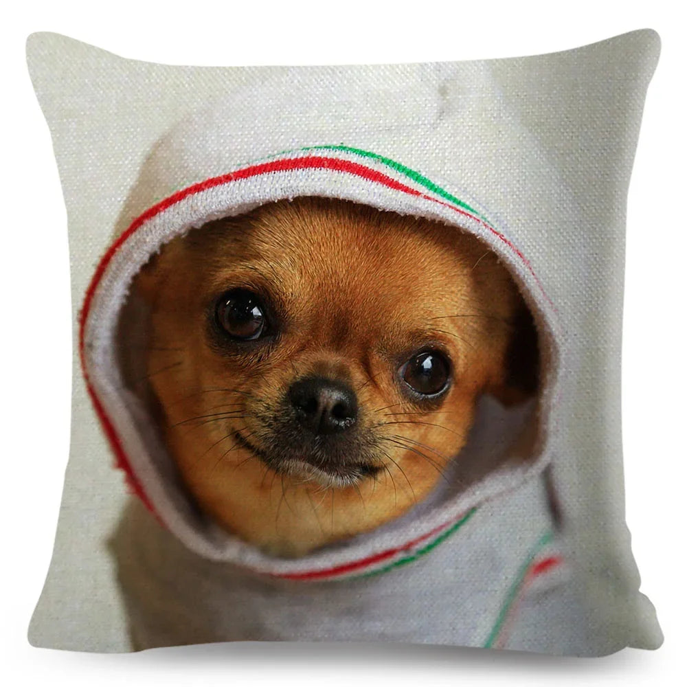 Cute Little Dog Chihuahua Cushion Cover Decor Lovely Pet Animal Pillowcase Polyester Throw Pillow Case for Sofa Home Car 45x45cm