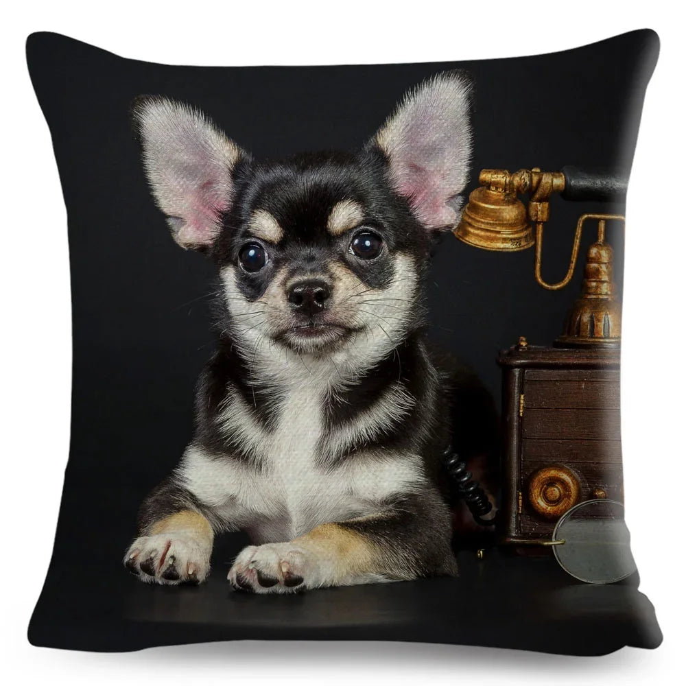 Cute Little Dog Chihuahua Cushion Cover Decor Lovely Pet Animal Pillowcase Polyester Throw Pillow Case for Sofa Home Car 45x45cm